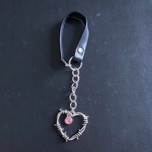 Handmade Silver Heart Keychain with Black Strap